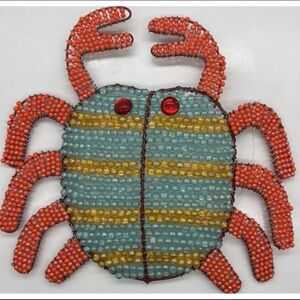 Coastal Wire Beaded Teal Orange Gold Sea Crab Beach House Wall Decor
